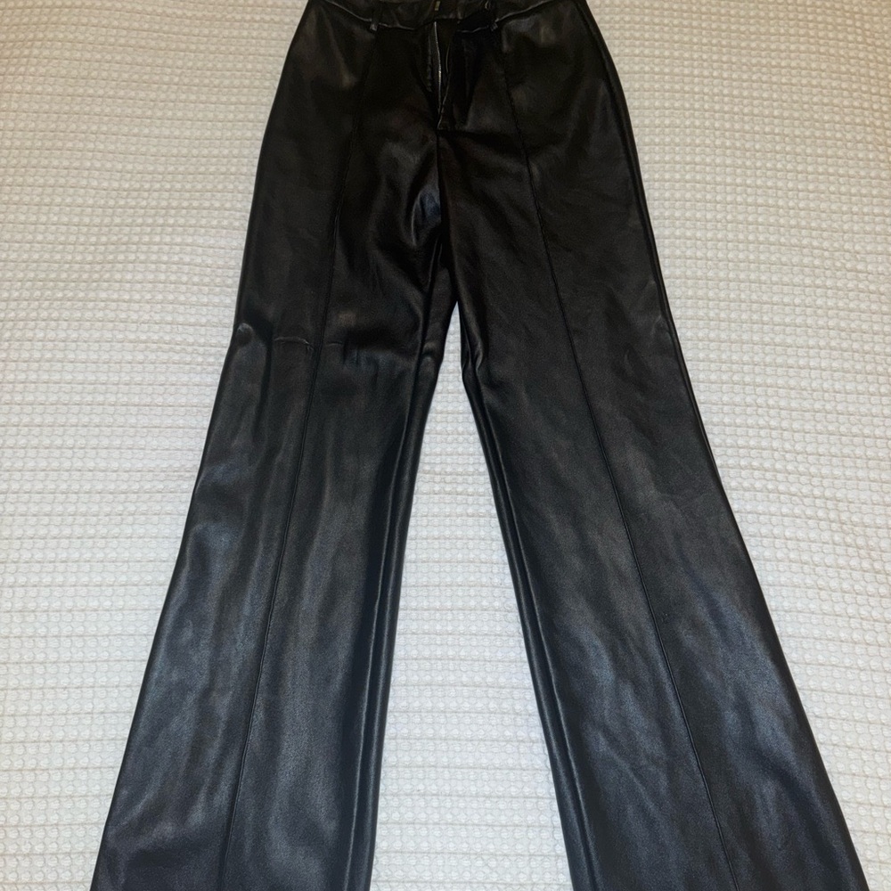 Because of Alice (BOA) Black Faux Leather Wide-Leg Pants